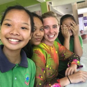 Katrina Alden, TSA '12, with students in Malaysia where she is teaching as a Fulbright Fellow.